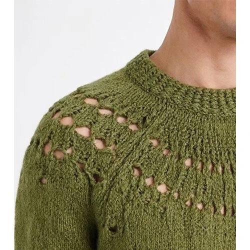 Green Openwork Yoke Crew Neck Sweater high quality Green Openwork Yoke Crew Neck Sweater high quality